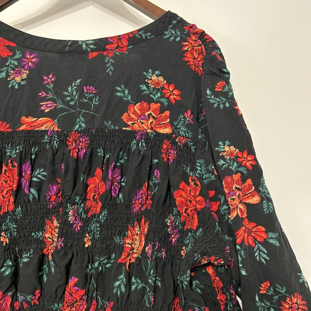 Torrid Womens Smocked Babydoll Top Size 3X Button Long Puff Sleeve Floral Print - Picture 12 of 16